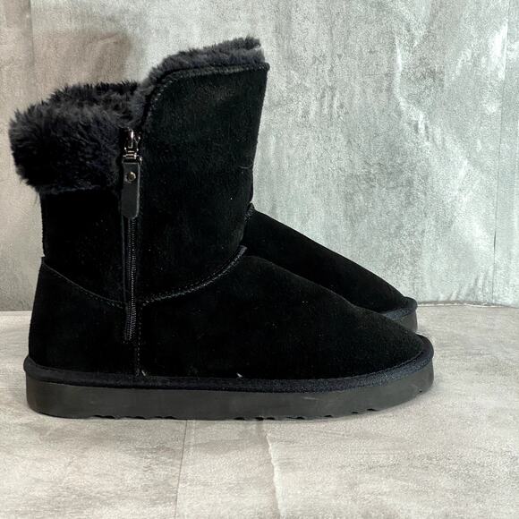 STYLE & CO Women's Black Leather Faux Fur Maevee Pull-On Winter Booties SZ 10 - Picture 4 of 9
